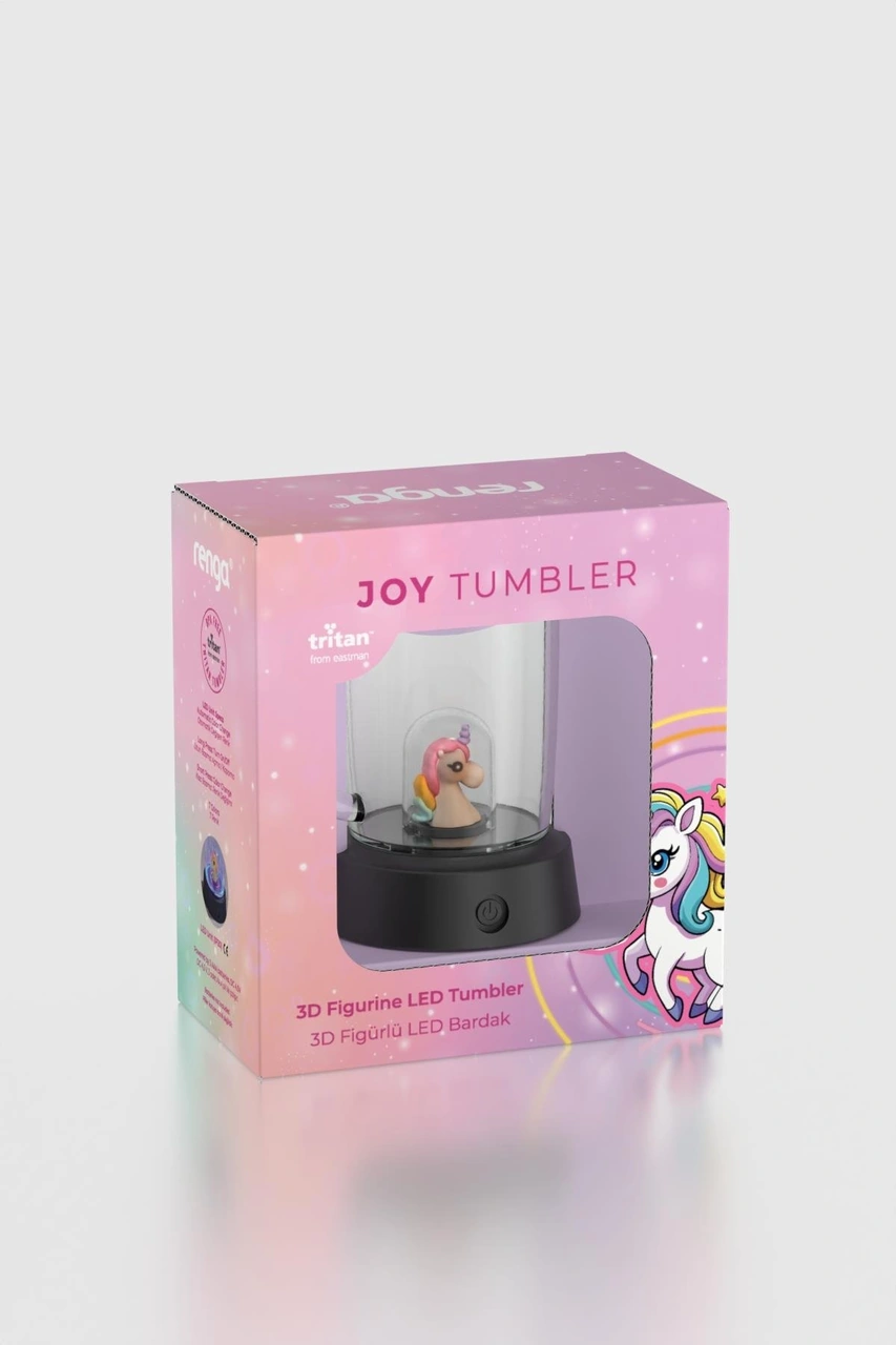 Renga Joy Unicorn Figürlü 250 Ml Kulplu Pembe Led Işıklı Tritan Bardak 222061 Pembe