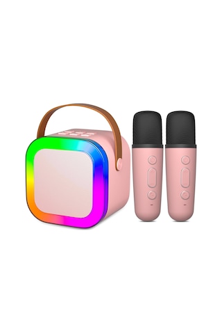 Coverzone Kablosuz Mikrofonlu Karaoke Makinesi Taşınabilir Bluetooth Hoparlör Seti Bas Tiz Ayarlı Retro Karaoke Hoparlör Yetişkinler Ve Çocuklar İçin Hafıza Kartı Ve Usb 10x10x6cm Çiftli K12 -pembe