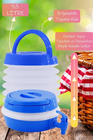 Musluklu Katlanır Su Bidonu Outdoor Akordiyon Kamp Çeşme Piknik Damacana İçecek Şişesi Kova Mavi
