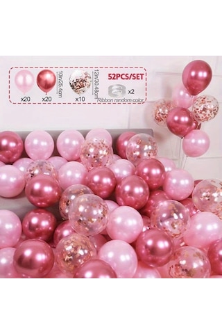 Willowhaven 52 Parça Sedef Pembesi Metalik Balon Seti Konfeti Doğum Günü Düğün Parti Dekor 52 Parlak Pembe İnci