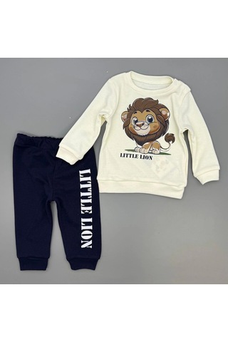 Erkek Bebek Aslan Baskılı Alt Üst İkili Gündelik Takım Lacivert