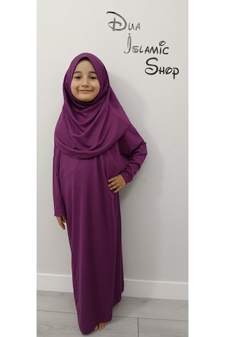 Kız Çocuk Tek Parça Namaz Elbisesi Mürdüm