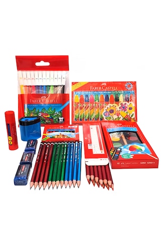 Faber Castell 9 Çeşit Okul Kırtasiye Seti Kalem Boya Silgi Seti