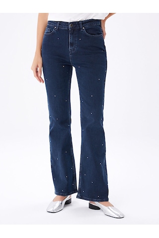 Faik Sönmez Straight Fit Taşlı Jean Pantolon W27jpn006 Uw27jpn00627 İndigo