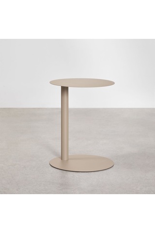 Paledin Design Magna Yan Sehpa Modern Yuvarlak Çelik Koltuk Yanı Sehpası Granit Grisi 40x40x50 Cm Kahverengi