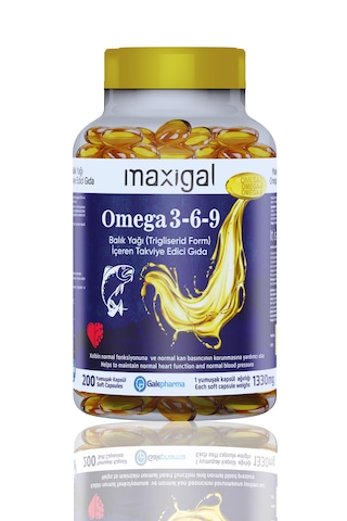Maxigal Omega 3 6 9 Balık Yağı İçeren Takviye Edici Gıda 200 Kapsül