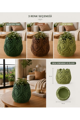 Monstera Yaprak Tasarımlı Vazo Kahverengi