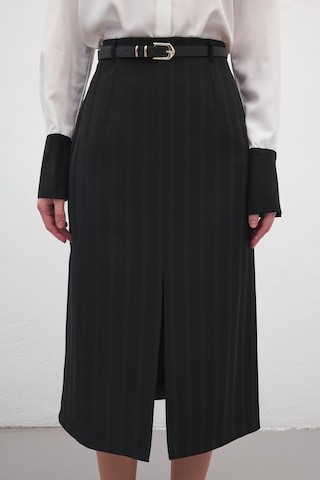 Sateen Anna Yırtmaçlı Etek - Siyah-137172 Siyah