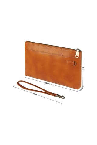 Shidai888 Retro Deri Debriyaj Fermuarlı Zarf Çanta Kahverengi