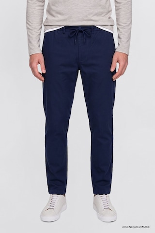AC&Co / Altınyıldız Classics Erkek Lacı Oversize Bol Kesim Beli Bağlamalı Pamuklu Esnek Armürlü Yan Cepli Pantolon Lacivert