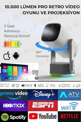 Wearfitpro K2 Şarjlı Projeksiyon Cihazı Android Bluetoothlu Ev Sineması