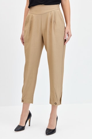 Kadın Geniş Kemerli Paçası Düğmeli Keten Pantolon Camel Camel