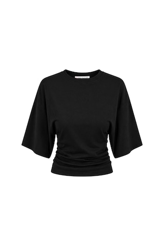 Mixray 2102 Kadın Modal Büzgü Detaylı Dökümlü Soft T-shirt Siyah