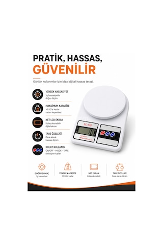 10 Kg 1 Gr Hassasiyetli Dijital Mutfak Terazisi Lcd Ekranlı Elektronik Hassas Tartı Sf-400 Beyaz