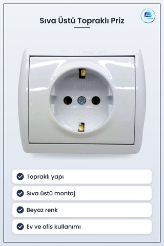 Sıva Üstü Topraklı Priz Ev Ofis Duvar Elektrik Tesisat Malzemesi