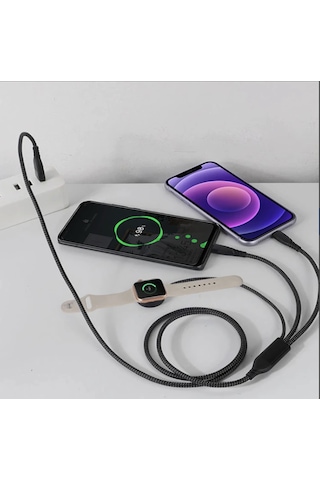 3 İn1 Apple Watch +type-c Lightning 3 Lü 100w A Kadar Hızlı Şarj Kablosu Aynı Anda 3 Cihaz