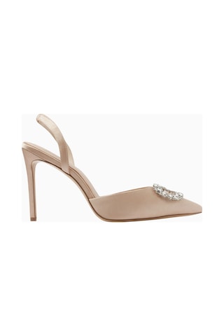 Nass Kyra 100 Kristal Tokalı, Saten Slingback Stiletto Bej