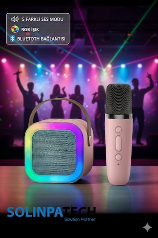 Karaoke Mikrofonlu Kablosuz Bluetooth Rgb Led Işıklı 5 Ses Efektli Hd Stereo Ses Usb/sd K12 Hoparlör