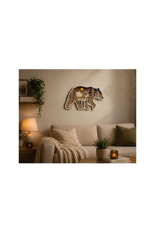 Arliadesign Ahşap Ayı Dekoru / 7 Katmanlı Doğa Ve Ayı Potresi 40 X 30 Cm