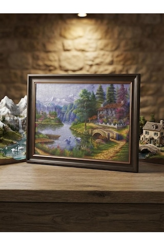 Huzur Dolu Doğa Manzarası 1500 Parça Göl Köy Temalı Eğitici Eğlenceli Hobi Seti Puzzle
