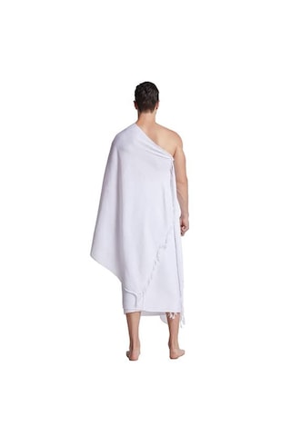 Hac - Umre Kıyafeti / Pamuklu Jakarlı Havlu İhram Seti 2 Parça Beyaz