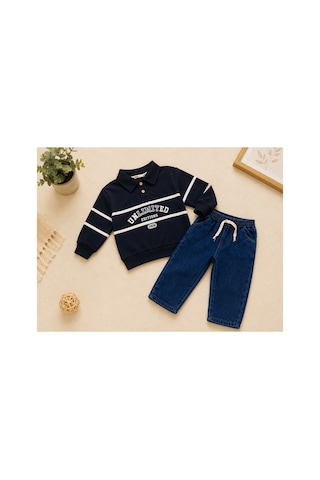 Minaminokids Erkek Çocuk Polo Yaka Sweatshirt Ve Kot Pantolon İkili Takım Siyah