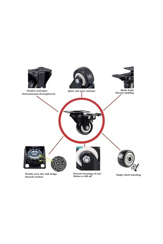 Novahub 4 Adet 50mm Sessiz Frenli Mobilya Tekerleri, 400kg Ağır Hizmet Tekeri, Palet Taşıma Tekerleri Siyah -