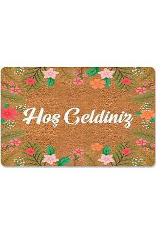 Modern Dijital Paspas - Hoşgeldiniz Karşılama Paspas - Kapı Önü Dekoratif Paspas Bej - Kahverengi