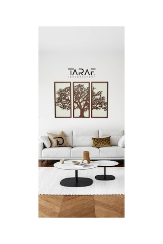 3 Parça Ağaç Tablo Lazer Kesim Dekoratif Tablo 42x62 Krem Ceviz