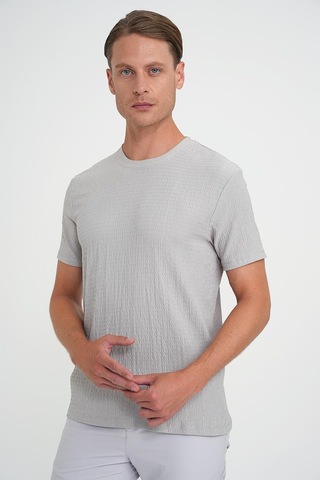 Efor Comfort Fit Bisiklet Yaka Gofre Kısa Kol Gri Tişört Ts 911 Gri