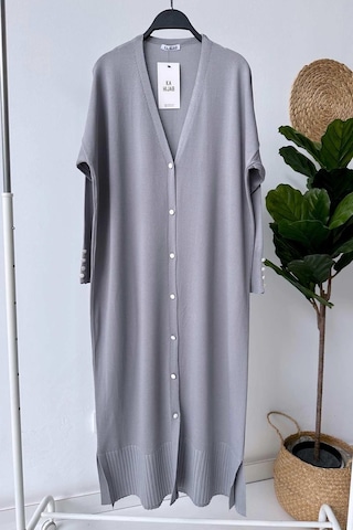Kahijab Maxi Boy Düğmeli Merserize Hırka - Gri