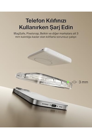 Manyetik Power Bank 5000 Mah, Manyetik Halka Ve Usb-c Porta Sahip İnce Taşınabilir Şarj, iPhone Uyumlu, Galaxy Uyumlu, Pixelsnap, İpad Ve Tablet İçin Batarya Paketi, Usb-c Kablo Dahil, Beyaz