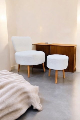 Çay Seti Tekli Koltuk Berjer Ve Puf Takımı Salon, Balkon, Ofis 2 Li Takım Beyaz