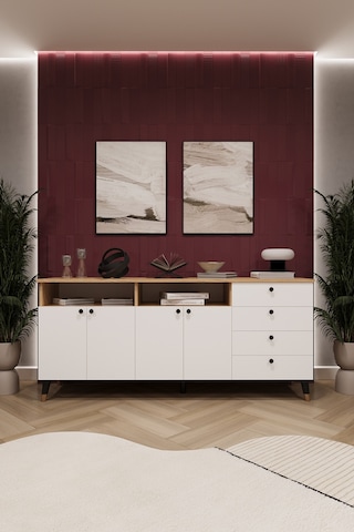 Lüks Konsol Tv Ünitesi %100 Mdf Salon Ve Yemek Odası Ünitesi Knsl06 Beyaz - Karına