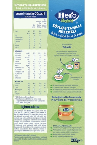 Hero Baby Sütlü 8 Tahıllı Rezeneli 200g X4