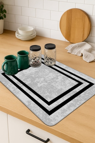 Gri Çerçeveli Microfiber Bulaşık Kurutma Kurulama Matı Mm018