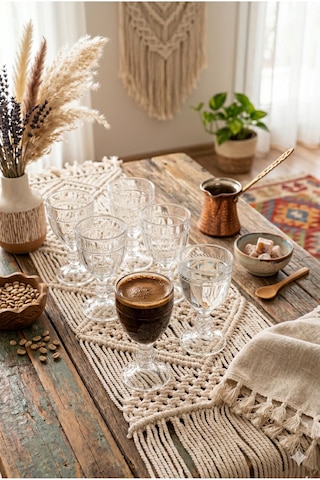 6'lı Ayaklı Kahve Yanı Su Bardağı Seti Vintage Kristal Kesim Bohem Şık Sunum Kadeh Takımı Şeffaf