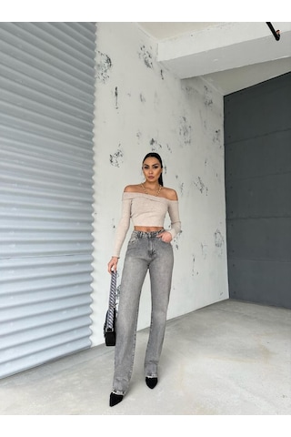 Straıght Boru Paça Grey Jean Gri