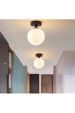 Mylights Avize Retro Tekli Plofonyer Avize E27 Duylu Opla Camlı Siyah