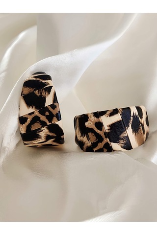 Leopar Suni Deri Halka Model Küpe Leopar Desenli Çok Renkli