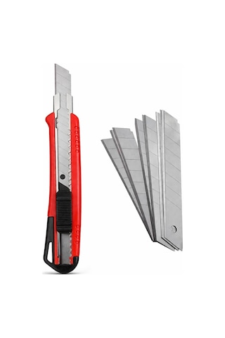 Mini Falçata Seti 9mm Maket Bıçağı + 10 Adet Yedek Bıçak Küçük Boy Kesici Falçata Hassas Kesim Karton Kağıt Plastik Kesme Bıçağı Asorti Renk