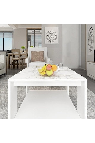 Orta Sehpa Zambak Beyaz Mermer Desen