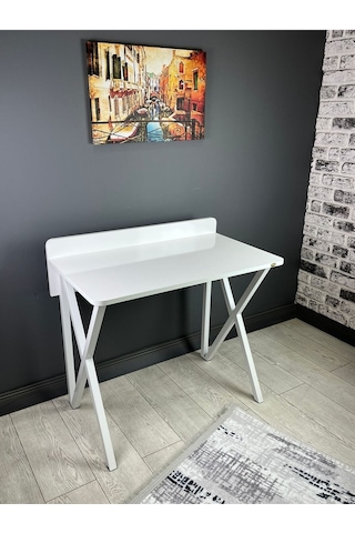 Hayal Beyaz Çalışma Masası Bilgisayar Ofis Masası Metal Beyaz Ayaklı 90 Cm Beyaz - Beyaz