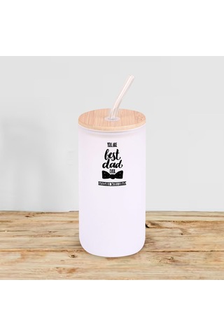 Bk Gift İsimli Dad Tasarımlı Beyaz Renk Pipetli Buzlu Cam Bardak 600ml - 4, Babaya Hediye, Doğum Günü Hediyesi Kobitmeyen137865 Bk Gift