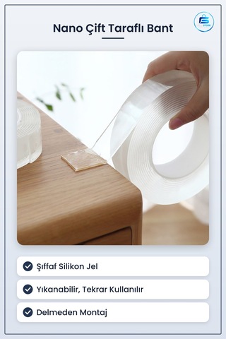 Çift Taraflı Nano Bant Kuvvetli Silikon Jel Yapıştırıcı Yıkanabil