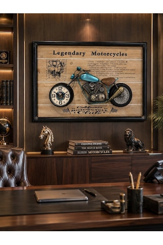 Ev Ofis Hediyesi Dekoratif Motosiklet Duvar Saati 3d Kabartmalı Modern Metal Tablo Saat 60x40 Cm Biblo