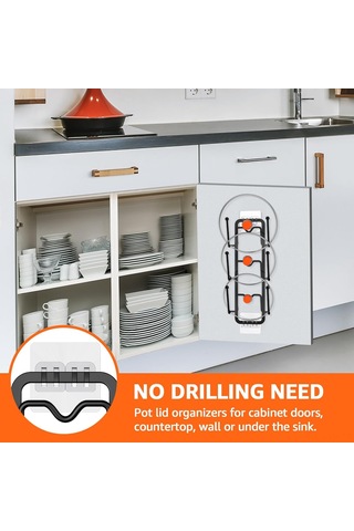 Vkemall Çiftlü Demir Tencere Kapağı Rafı, Duvar/kapı Montajlı, Yapıştırıcı/delme Kurulum, Mutfak Dolapı Organizatörü, Boşluk Tasarrufu Sağlar Siyah