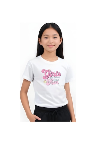 Fyk Kids Kız Çocuk Yuvarlak Yaka Baskılı Girls Fun Alt-üst Pijama Takımı Beyaz