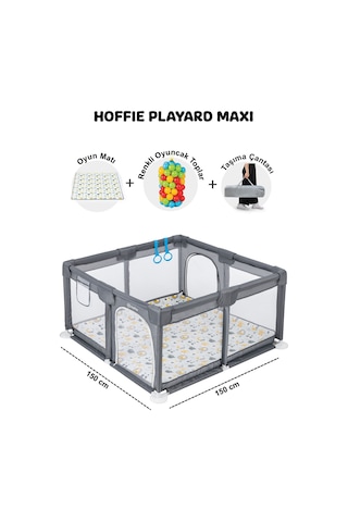 Playard Maxi Güvenli Bebek Ve Çocuk Oyun Alanı Oyun Parkı 150x150cm Oyun Matı Ve Topları Gri