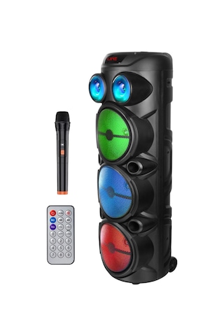 Hepu Hp-974 Partybox Hoparlör 20w Güç 3 X 8 Woofer Rgb Işık Efektleri Kablosuz Mikrofonlu